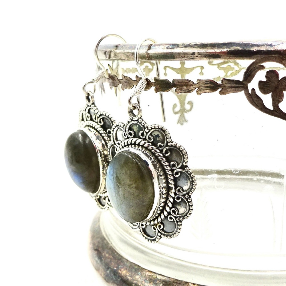 PTI Sterling Silver Labradorite Dangle Earrings - Picture 6 of 11